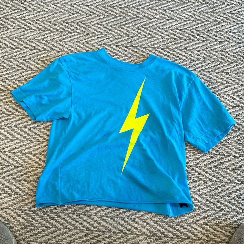 Turquoise aviator nation cropped lighting bolt shirt